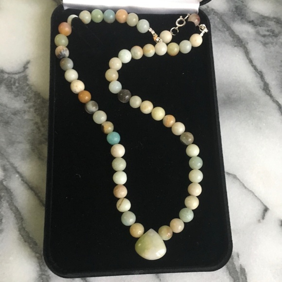 Jewelry - Amazonite necklace stones with velvet jewelry box
